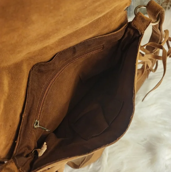 Vintage Leather Fringe Hobo Oversized Crossbody/Messenger Bag - Picture 10 of 10